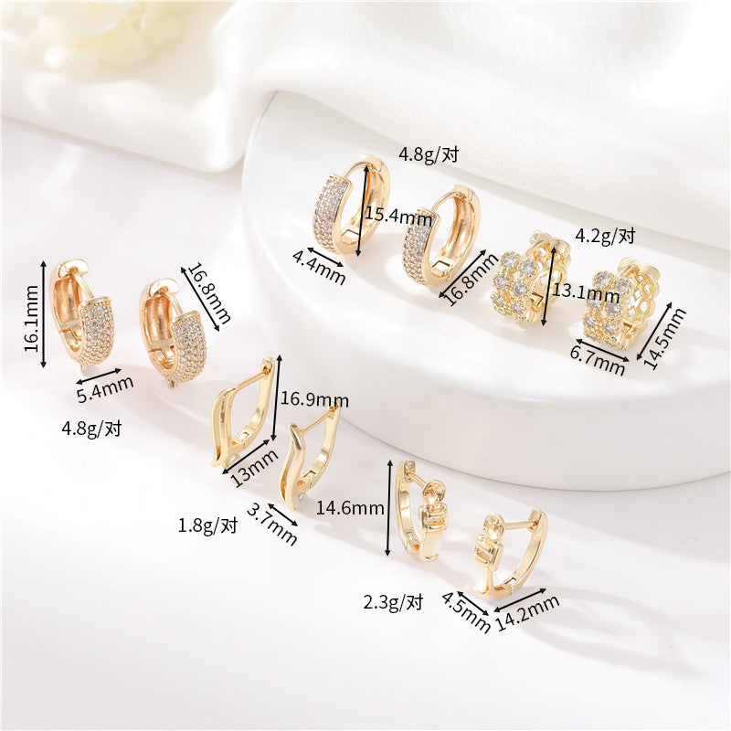 4 boucles d'oreilles créoles rondes ornées de strass 14K GF Earing