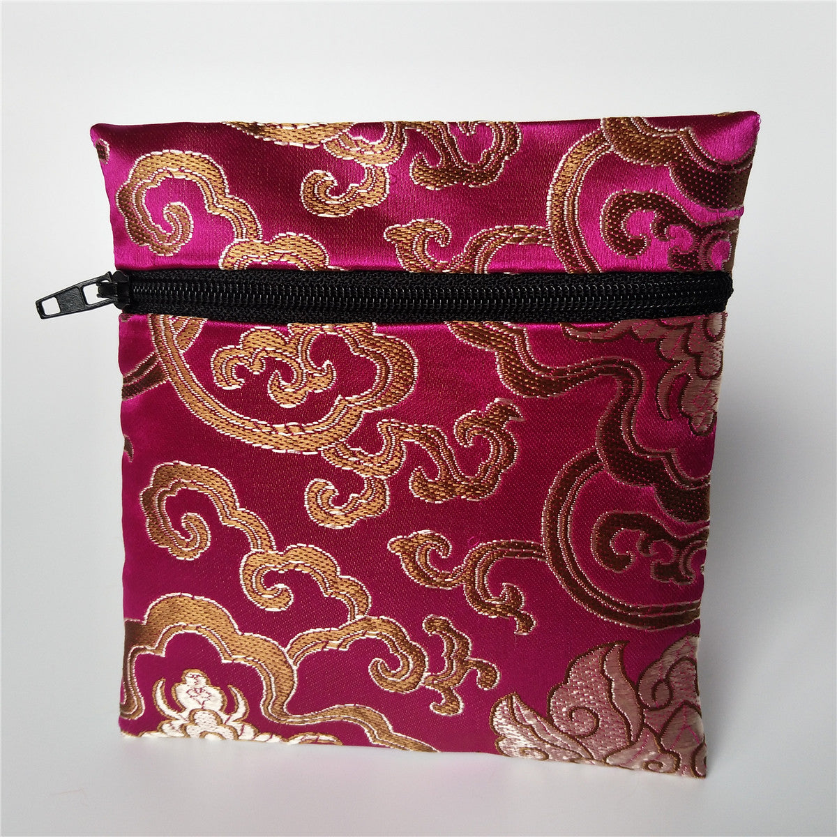 5x5" Colorful Floral Chinese Silk Pouch Pocket Money Coin Bag with Zip Grab Rosary Bead Traditional Packaging Bags for Jewelry Gift