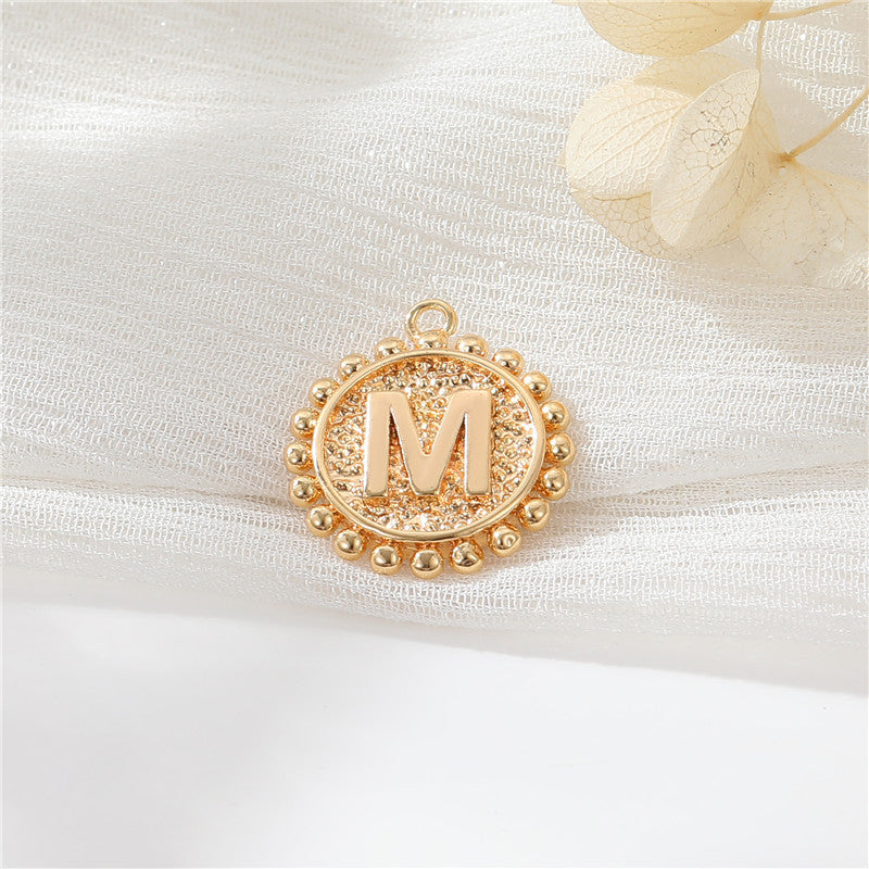 2 perles rondes à bord de pièce de monnaie initiale Alphabet AZ Charm Pendentif 14K GF