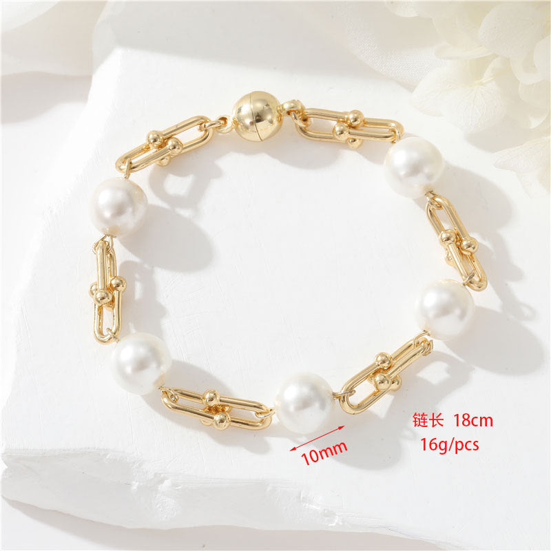 Bracelet à breloques en perles avec 2 gros maillons ovales, chaîne câblée, bracelet 14K GF
