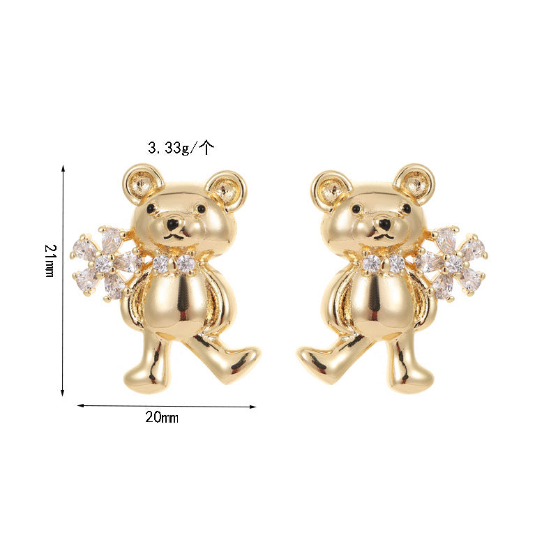 4 boucles d'oreilles ours à tige ornées de strass 14 carats GF