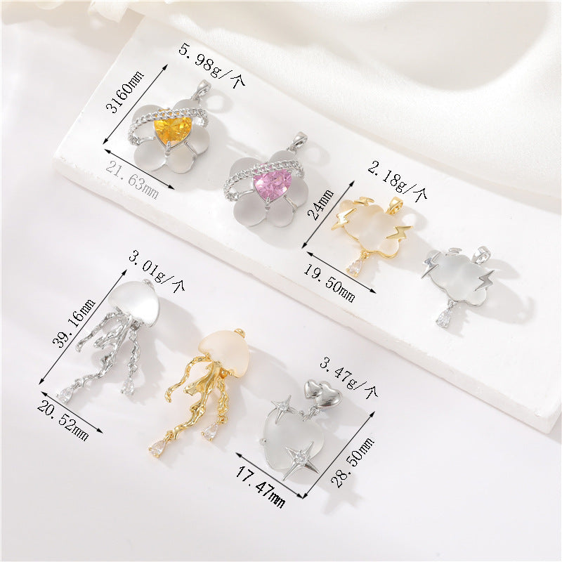 2 Méduses Floral Nuage Coeur Charme Pendentif Strass Incrusté 14K GF