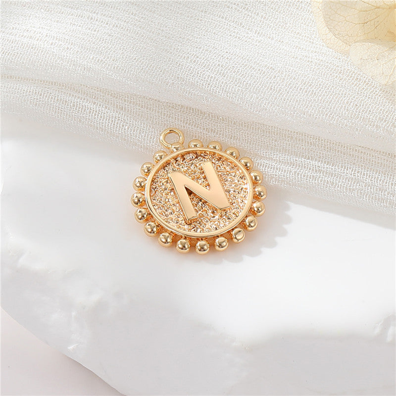 2 perles rondes à bord de pièce de monnaie initiale Alphabet AZ Charm Pendentif 14K GF