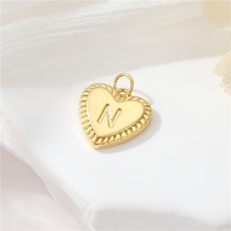 Pendentif à breloque 2 coeurs initiales Alphabet AZ 14K GF