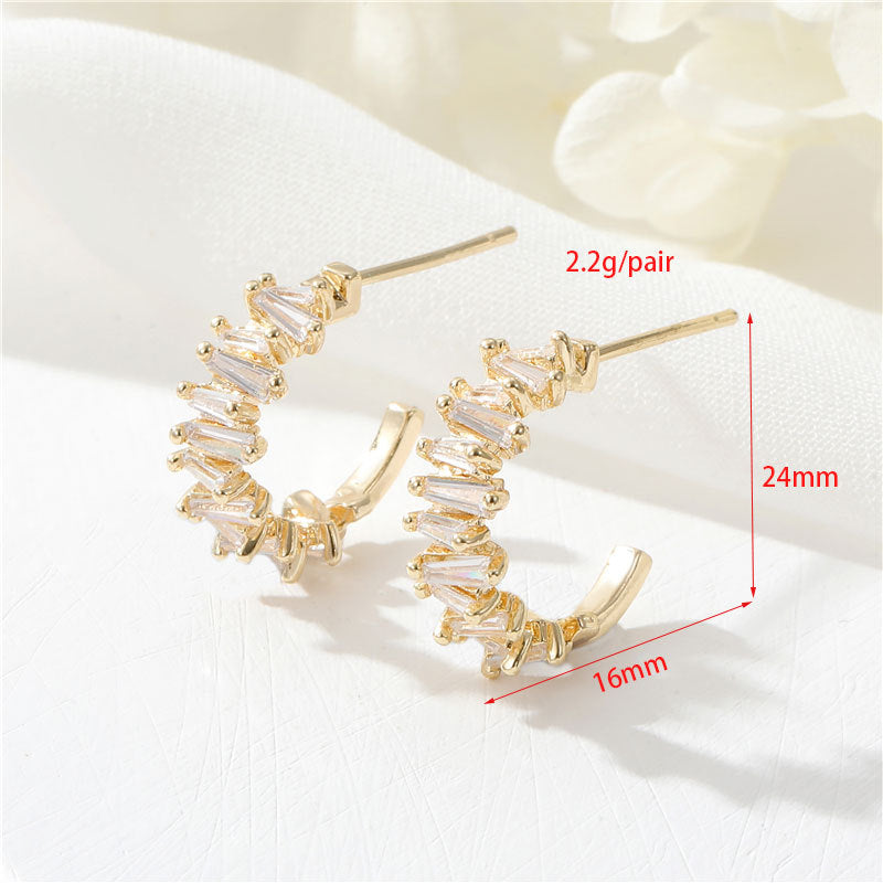 4 boucles d'oreilles à tige florales à facettes en demi-cercle 14K GF Earing