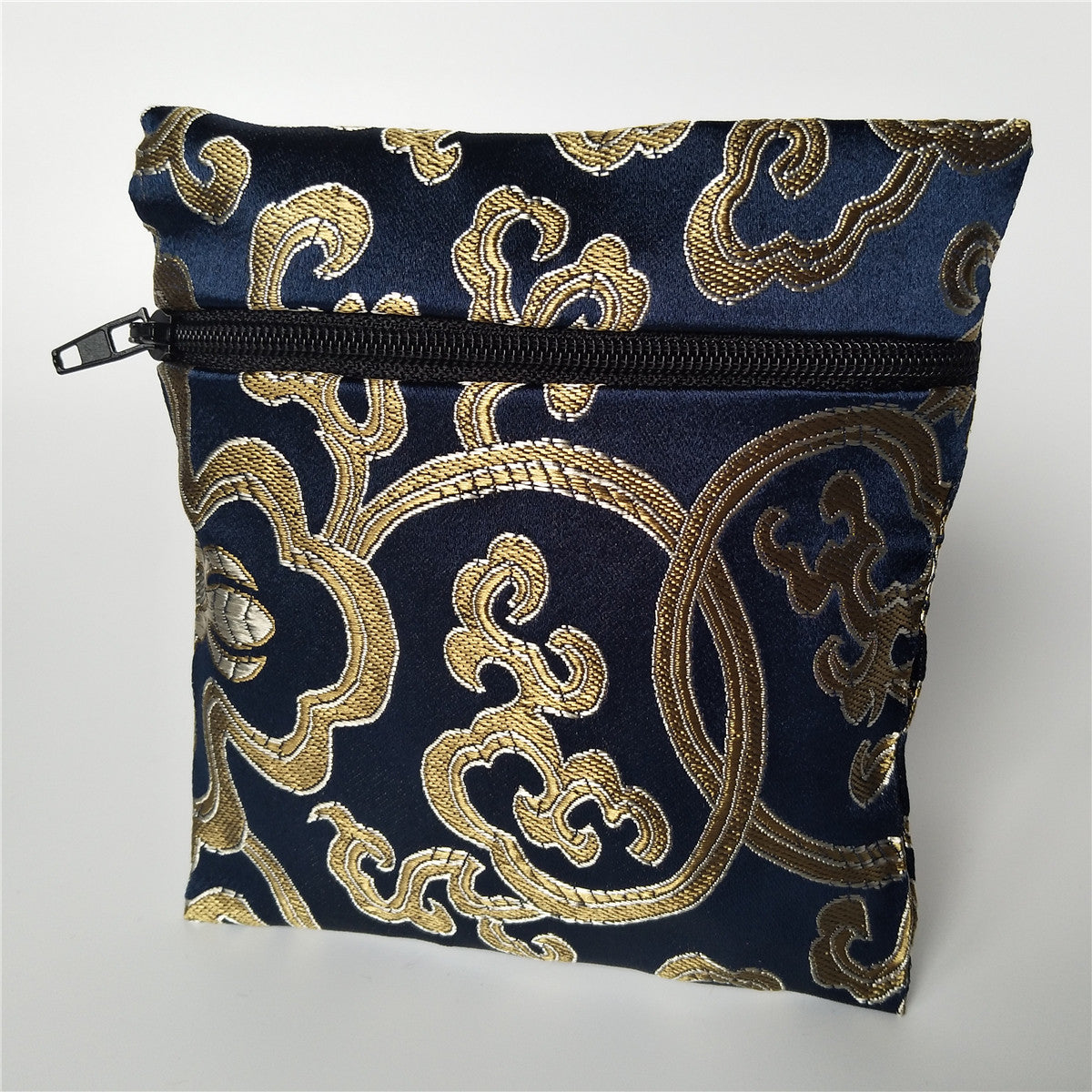 5x5" Colorful Floral Chinese Silk Pouch Pocket Money Coin Bag with Zip Grab Rosary Bead Traditional Packaging Bags for Jewelry Gift