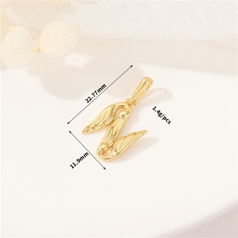 Pendentif à breloque AZ avec 2 ailes de cygne et initiales de l'alphabet 14K GF