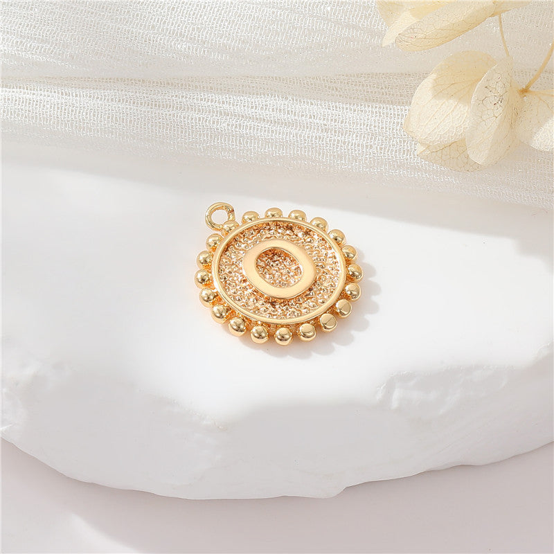2 perles rondes à bord de pièce de monnaie initiale Alphabet AZ Charm Pendentif 14K GF