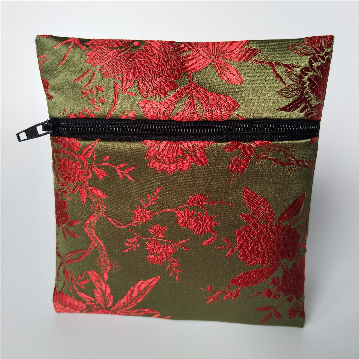 5x5" Colorful Floral Chinese Silk Pouch Pocket Money Coin Bag with Zip Grab Rosary Bead Traditional Packaging Bags for Jewelry Gift