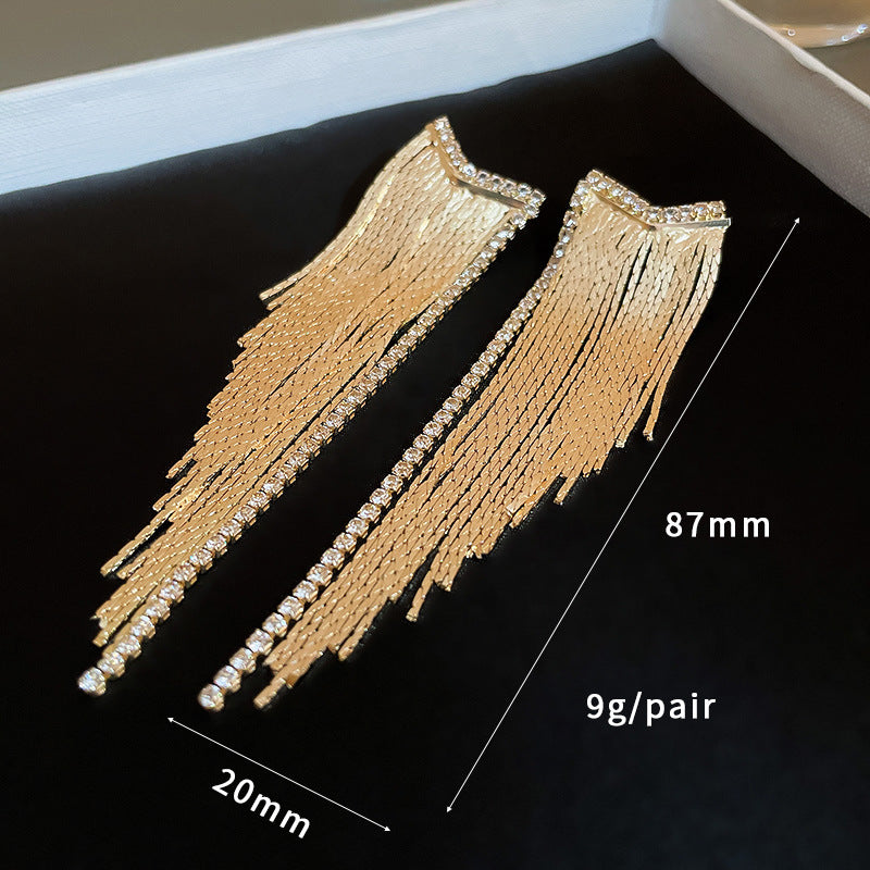 4 boucles d'oreilles à pampilles en chaîne serpent, ornées de strass, boucles d'oreilles 14K GF