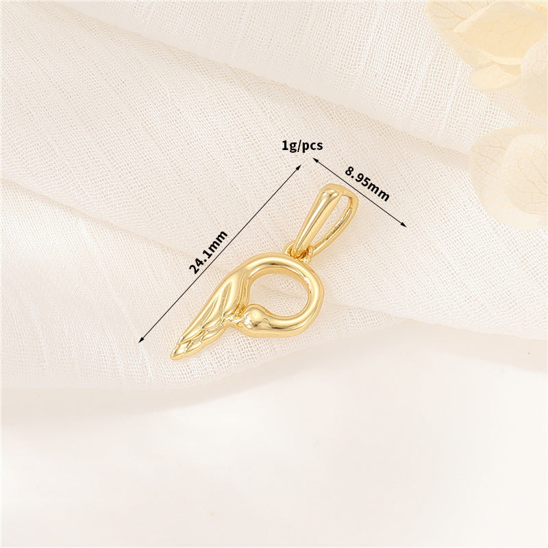 Pendentif à breloque AZ avec 2 ailes de cygne et initiales de l'alphabet 14K GF