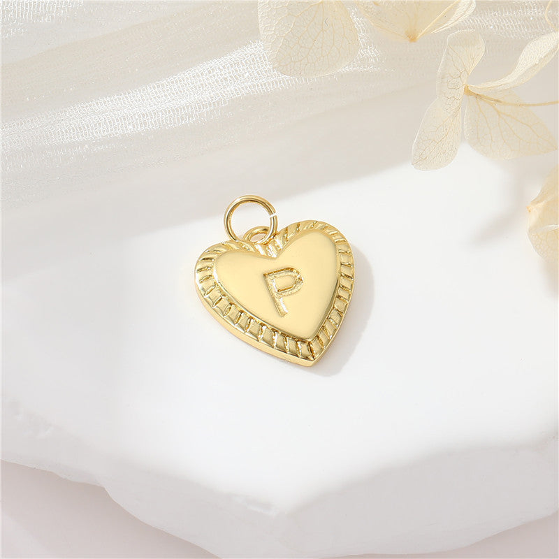 Pendentif à breloque 2 coeurs initiales Alphabet AZ 14K GF