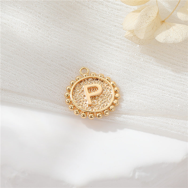 2 perles rondes à bord de pièce de monnaie initiale Alphabet AZ Charm Pendentif 14K GF