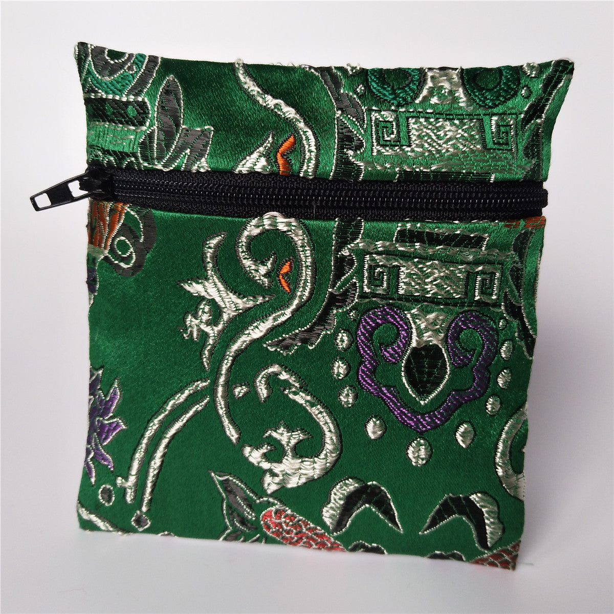 5x5" Colorful Floral Chinese Silk Pouch Pocket Money Coin Bag with Zip Grab Rosary Bead Traditional Packaging Bags for Jewelry Gift