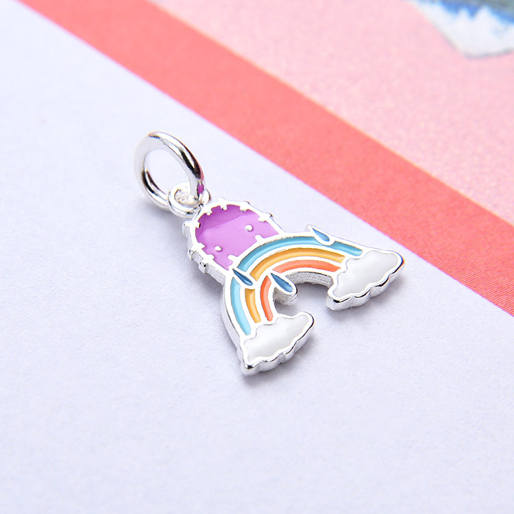Pendentif à breloque en forme de dinosaure UFO NoLove Earth Cross arc-en-ciel en argent sterling S925