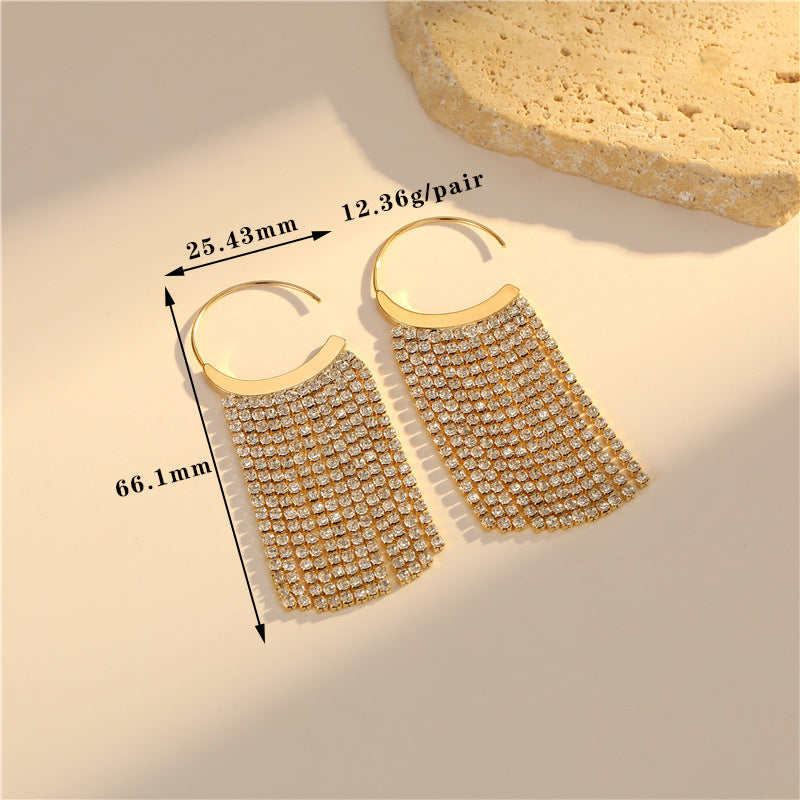 4 boucles d'oreilles à pampilles en chaîne serpent, ornées de strass, boucles d'oreilles 14K GF