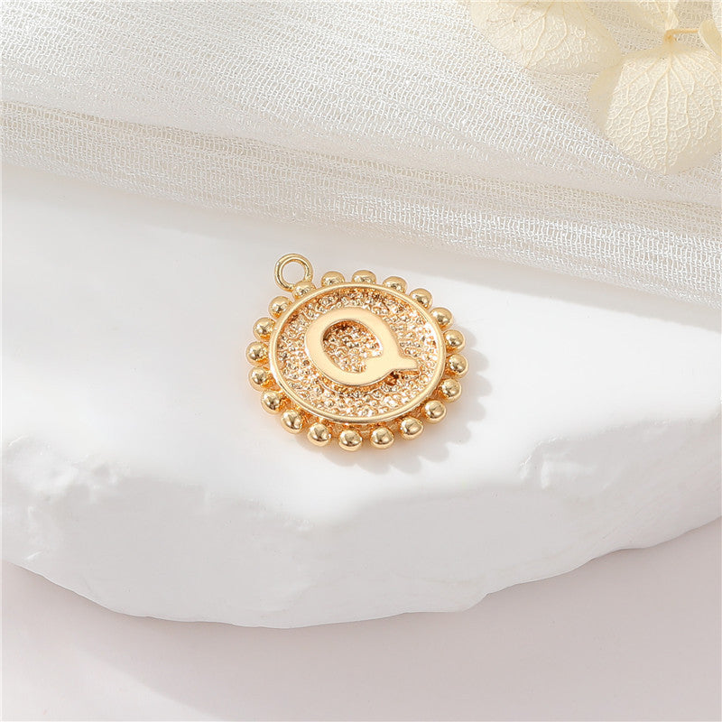 2 perles rondes à bord de pièce de monnaie initiale Alphabet AZ Charm Pendentif 14K GF