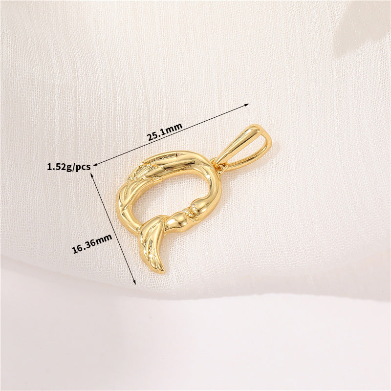 Pendentif à breloque AZ avec 2 ailes de cygne et initiales de l'alphabet 14K GF