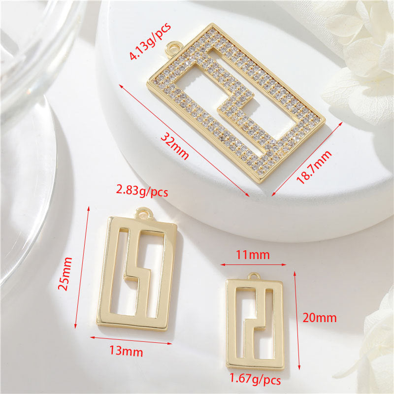 Pendentif à breloque 2 pièces rectangulaires 14K GF