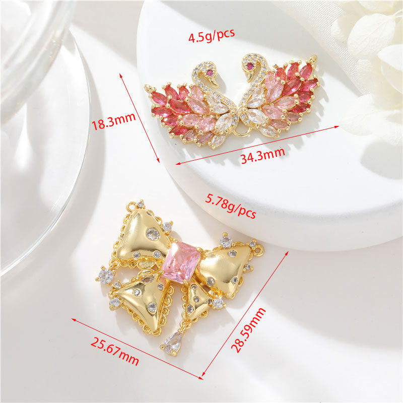 2 pendentif à breloque nœud papillon en forme de cygne orné de strass 14K GF