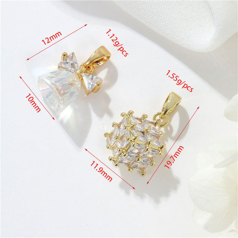 2 pendentif à breloque cube en cloche avec nœud papillon orné de strass 14K GF