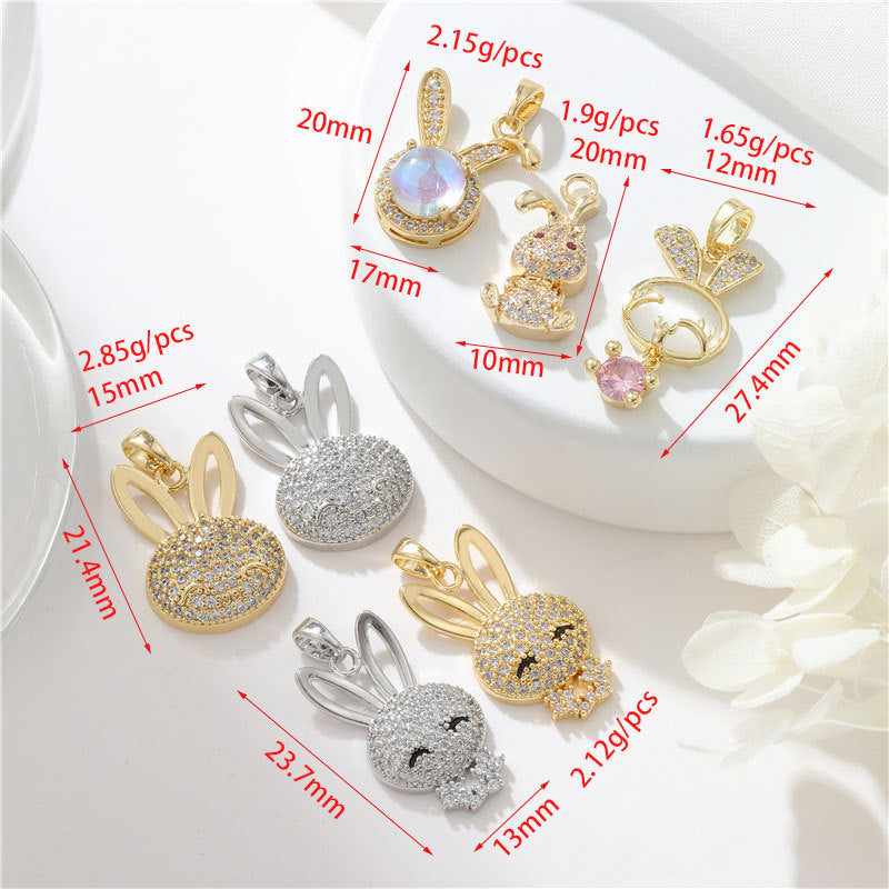 2 pendentifs à breloques lapin ornés de strass 14K GF