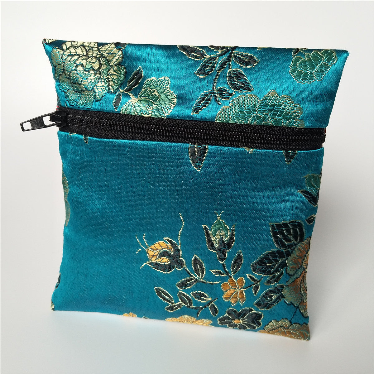 5x5" Colorful Floral Chinese Silk Pouch Pocket Money Coin Bag with Zip Grab Rosary Bead Traditional Packaging Bags for Jewelry Gift