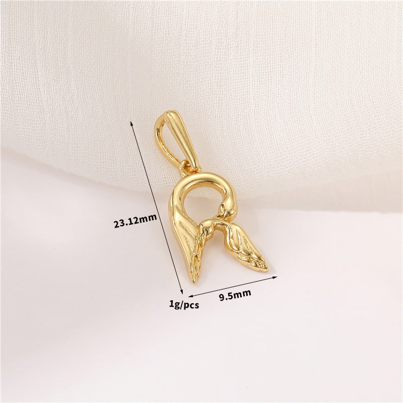 Pendentif à breloque AZ avec 2 ailes de cygne et initiales de l'alphabet 14K GF