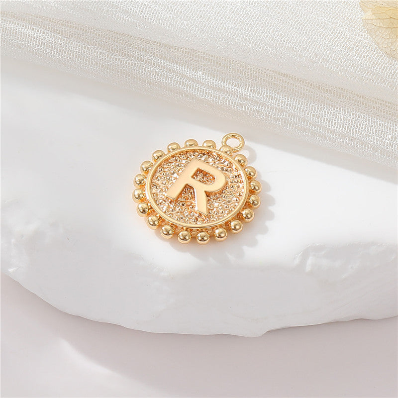 2 perles rondes à bord de pièce de monnaie initiale Alphabet AZ Charm Pendentif 14K GF