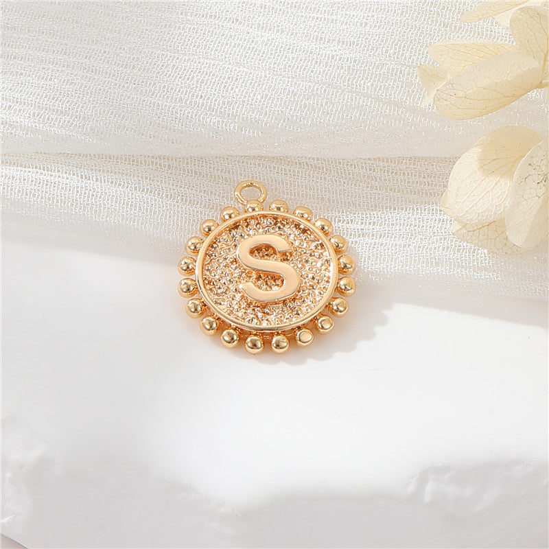 2 perles rondes à bord de pièce de monnaie initiale Alphabet AZ Charm Pendentif 14K GF