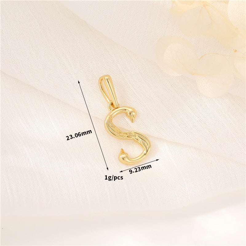Pendentif à breloque AZ avec 2 ailes de cygne et initiales de l'alphabet 14K GF