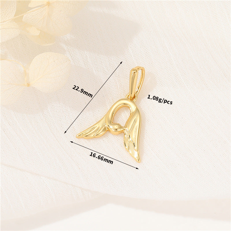 Pendentif à breloque AZ avec 2 ailes de cygne et initiales de l'alphabet 14K GF