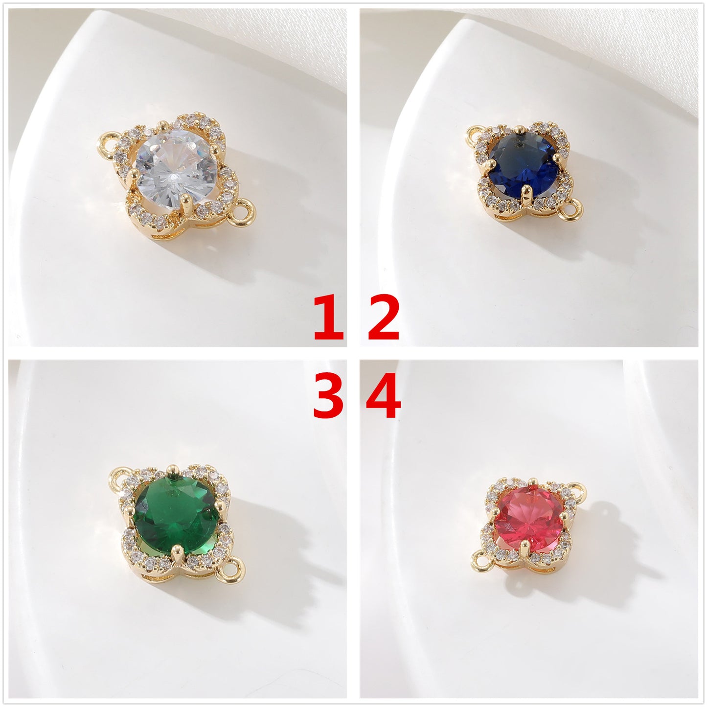 2 connecteurs de charme floral à double boucle ornés de strass 14K GF