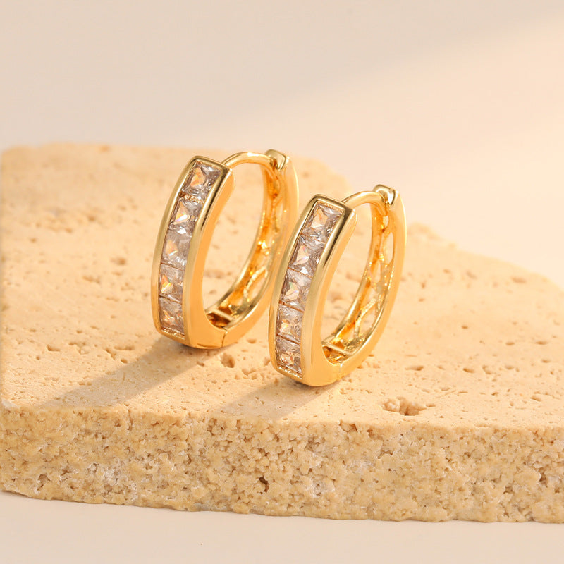 4 Round Hoop Earrings Rhinestone Embellished 14K GF Earing