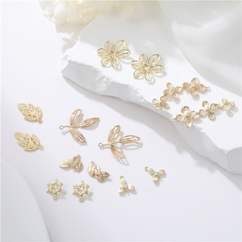 Pendentif à breloque 2 feuilles florales 14K GF
