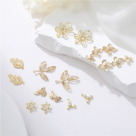 Pendentif à breloque 2 feuilles florales 14K GF