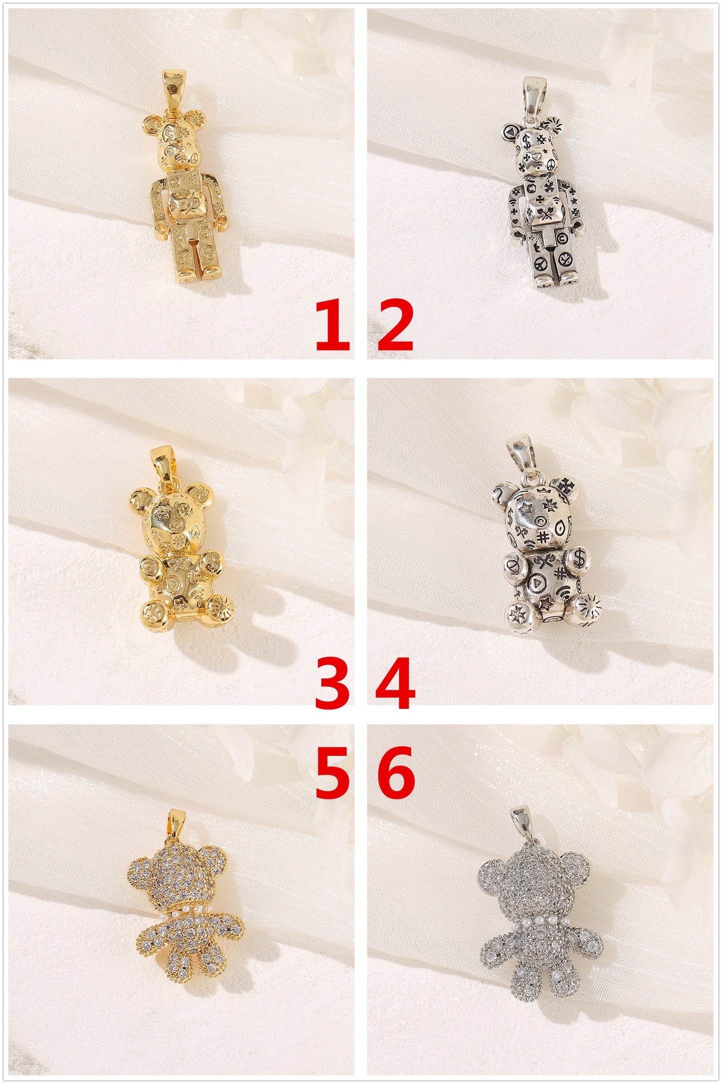 Pendentif à breloque 2 ours orné de strass 14K GF