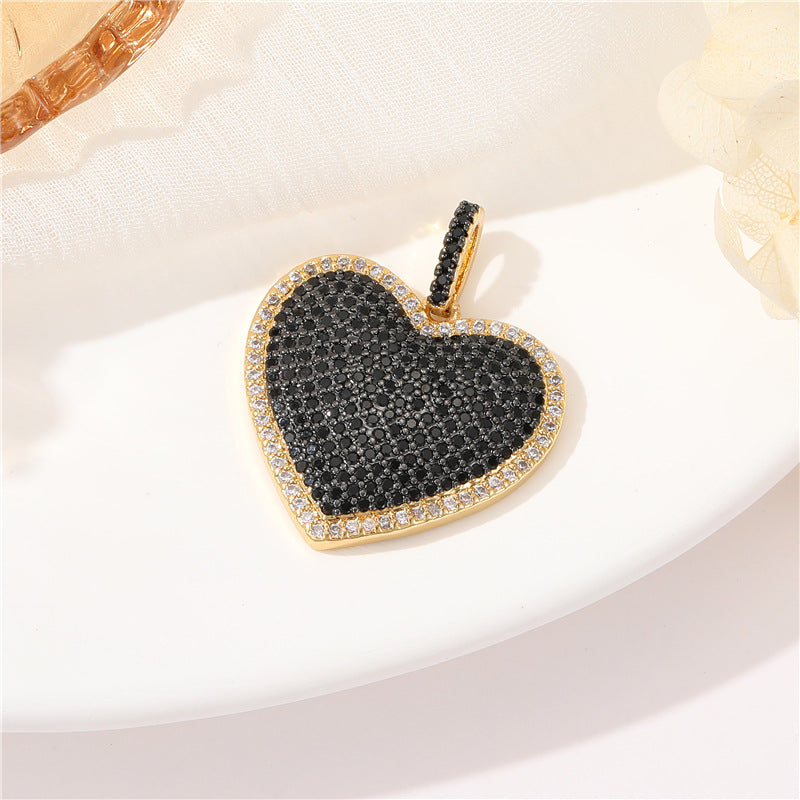 Pendentif à breloque 2 cœurs en émail époxy 14K GF strass embelli
