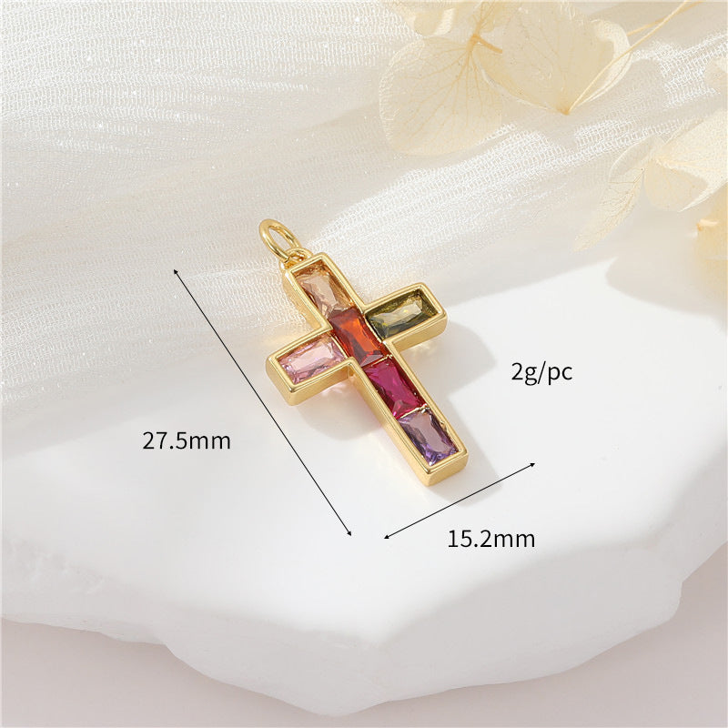 Pendentif à breloque 2 croix orné de strass 14K GF