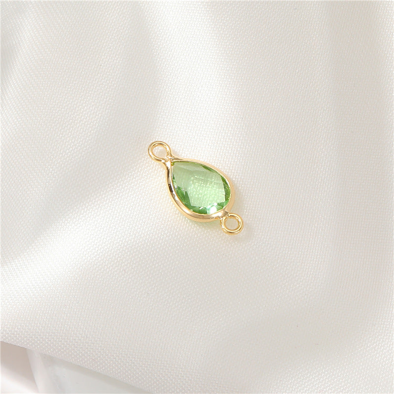 2 Waterdrp Rectangle Charm Pendant Rhinestone Embellished 14K GF