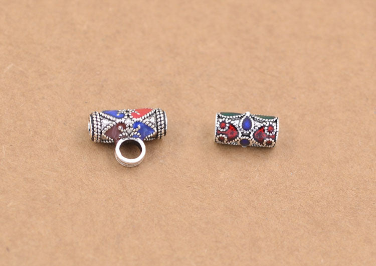 Sterling Silver Enamel Epoxy Column Pipe Bead Spacer with Loop S925 Finding