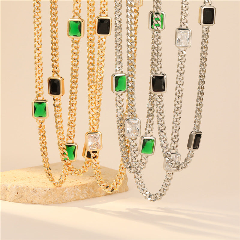 2 gros collier de chaîne de câble plat orné de strass 14K GF tour de cou