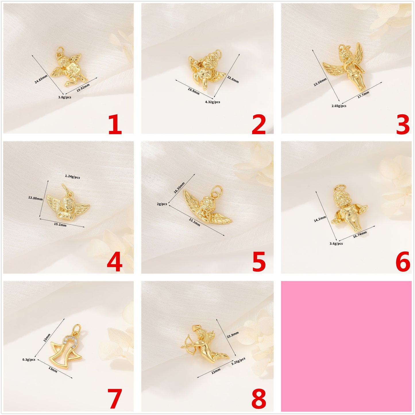 Pendentif à breloque 2 anges Cupidon 14K GF