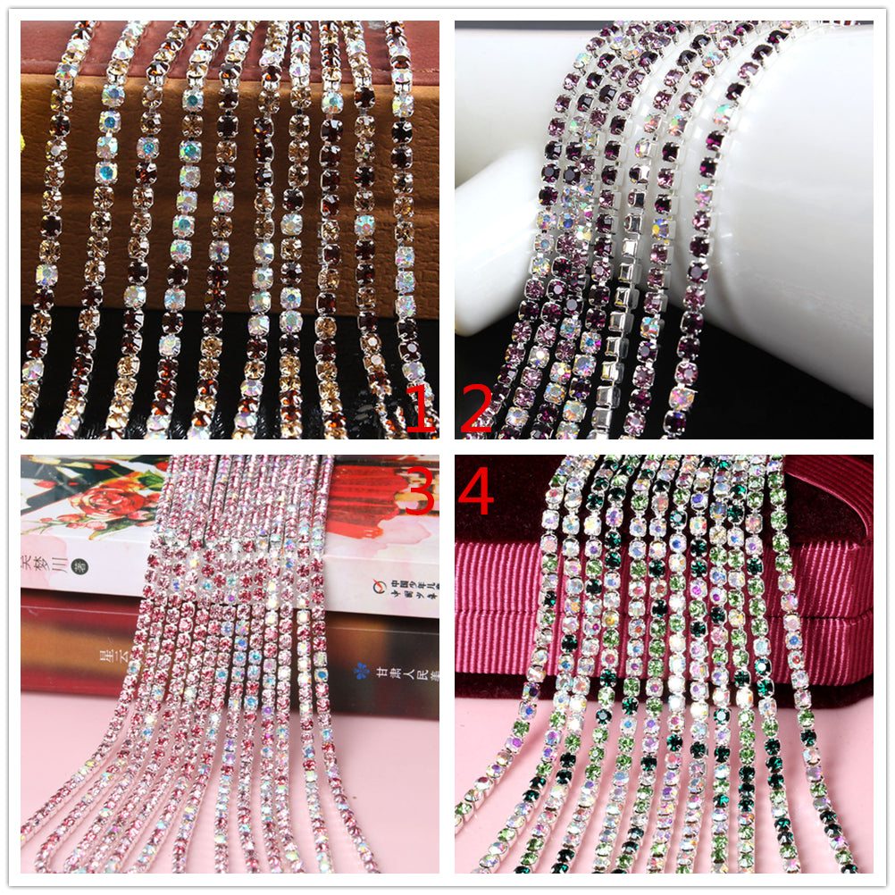 10yd MixColor Strass Cup Kette Silber Trim Metall Cup Close Chain Schmuck Hochwertige Hochzeit Schleier Finden 2mm 2,5mm 2,8mm 3mm