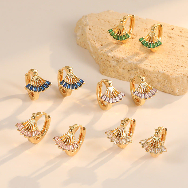 4 boucles d'oreilles créoles en éventail trapèze ornées de strass 14K GF