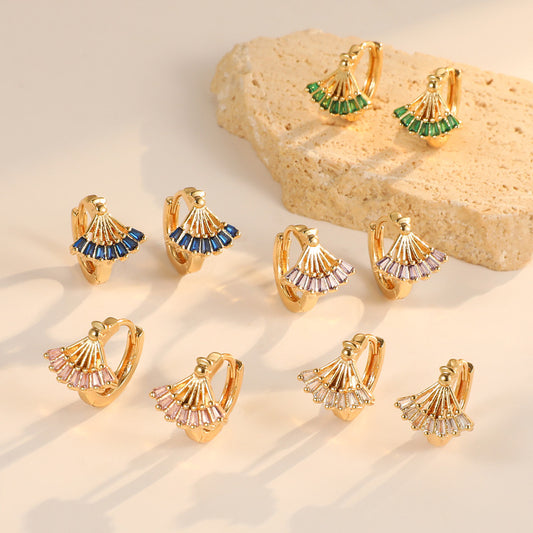 4 boucles d'oreilles créoles en éventail trapèze ornées de strass 14K GF