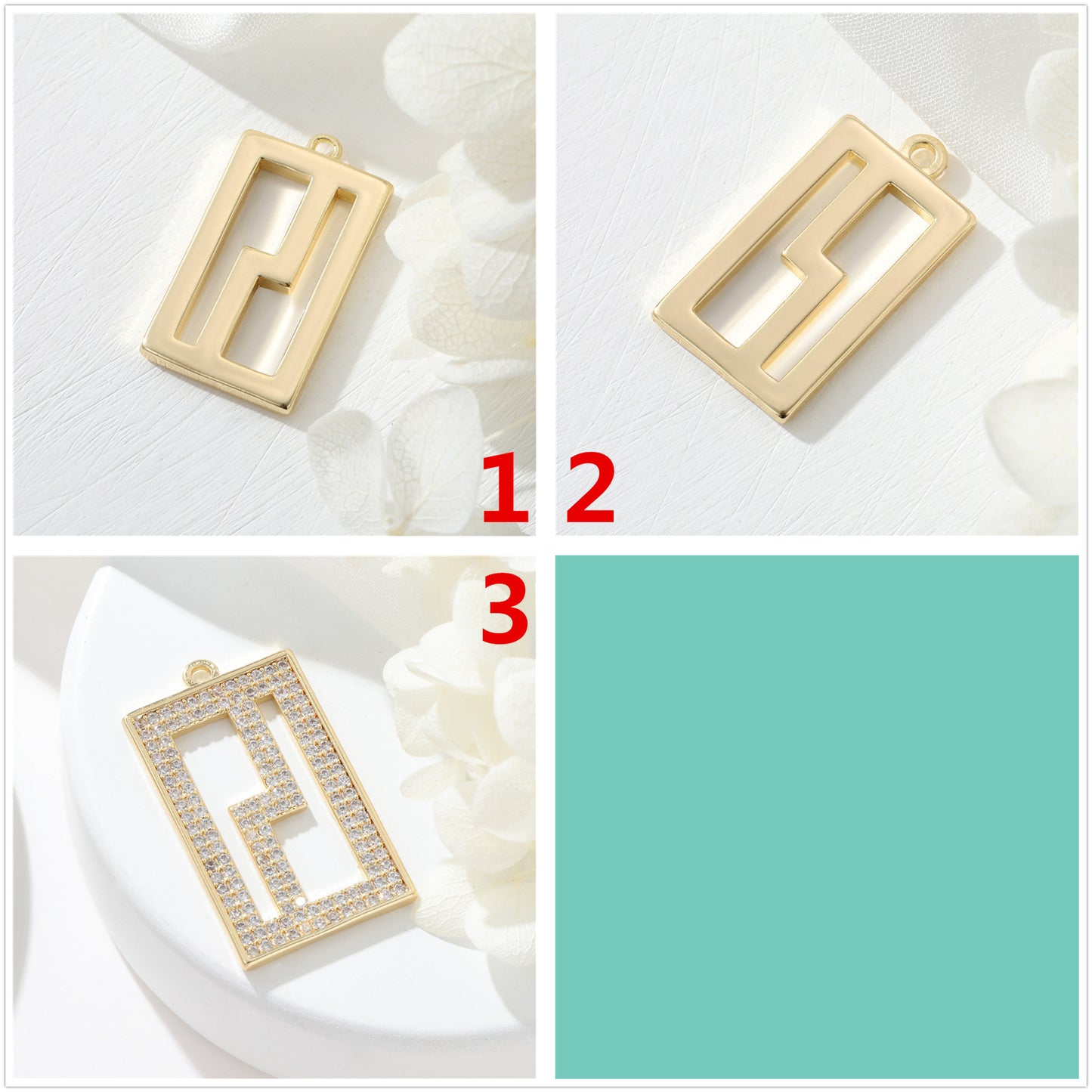 Pendentif à breloque 2 pièces rectangulaires 14K GF