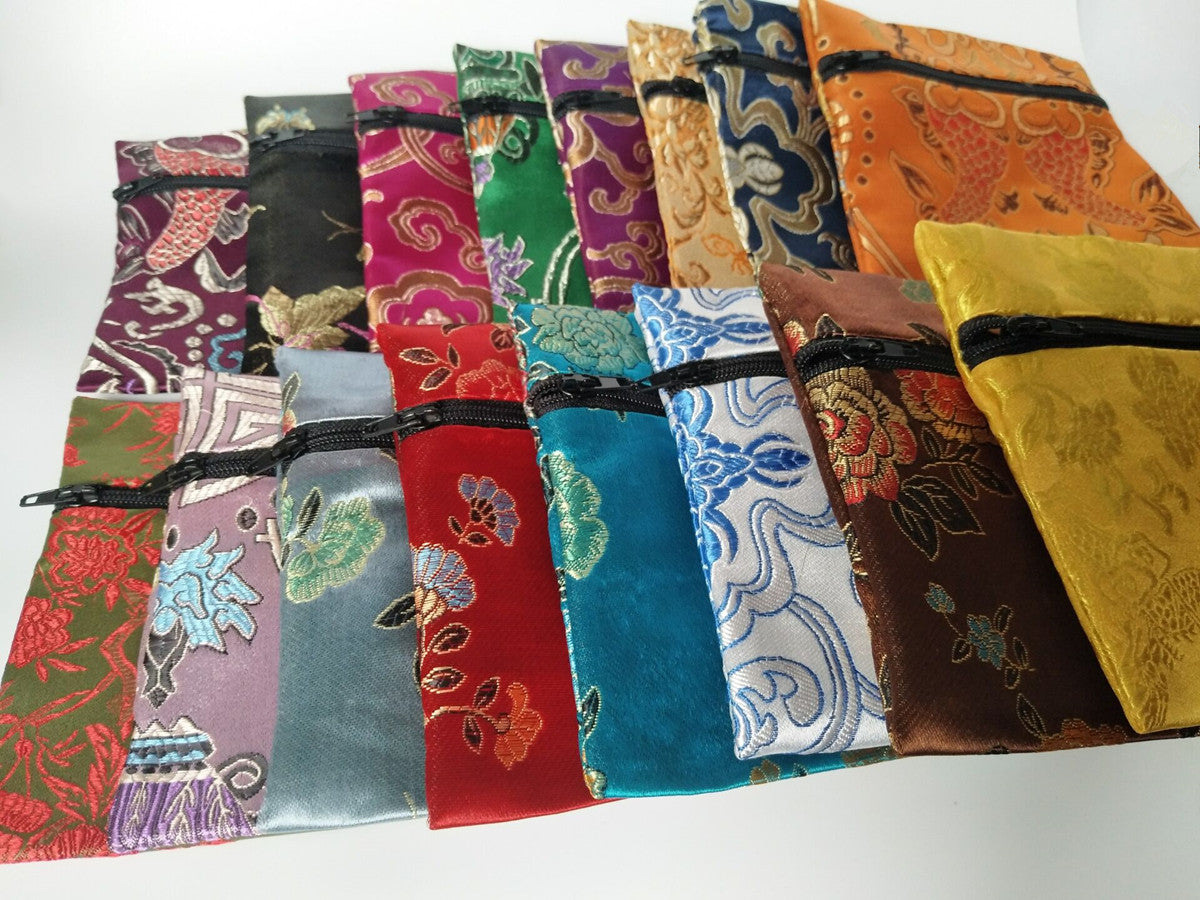 5x5" Colorful Floral Chinese Silk Pouch Pocket Money Coin Bag with Zip Grab Rosary Bead Traditional Packaging Bags for Jewelry Gift