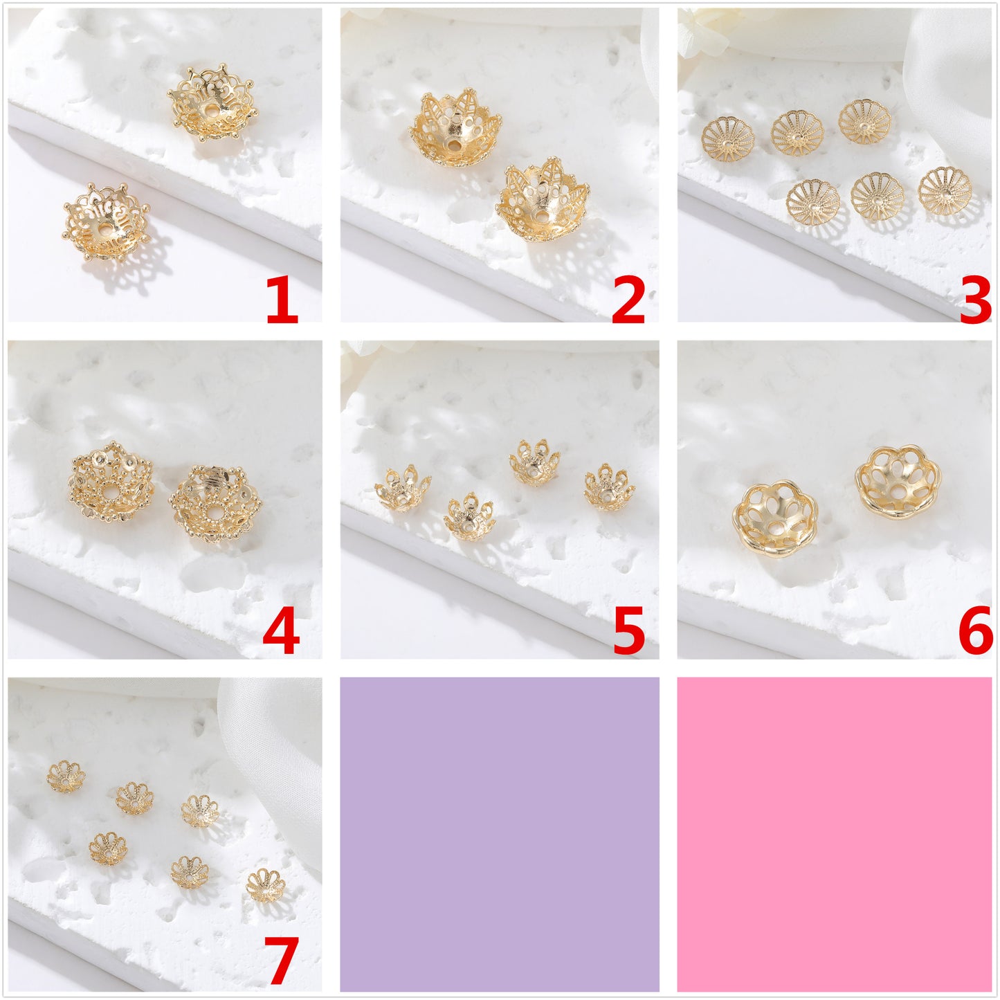 10 capuchons de perles florales, tasse 14K GF, entretoise de perles de charme