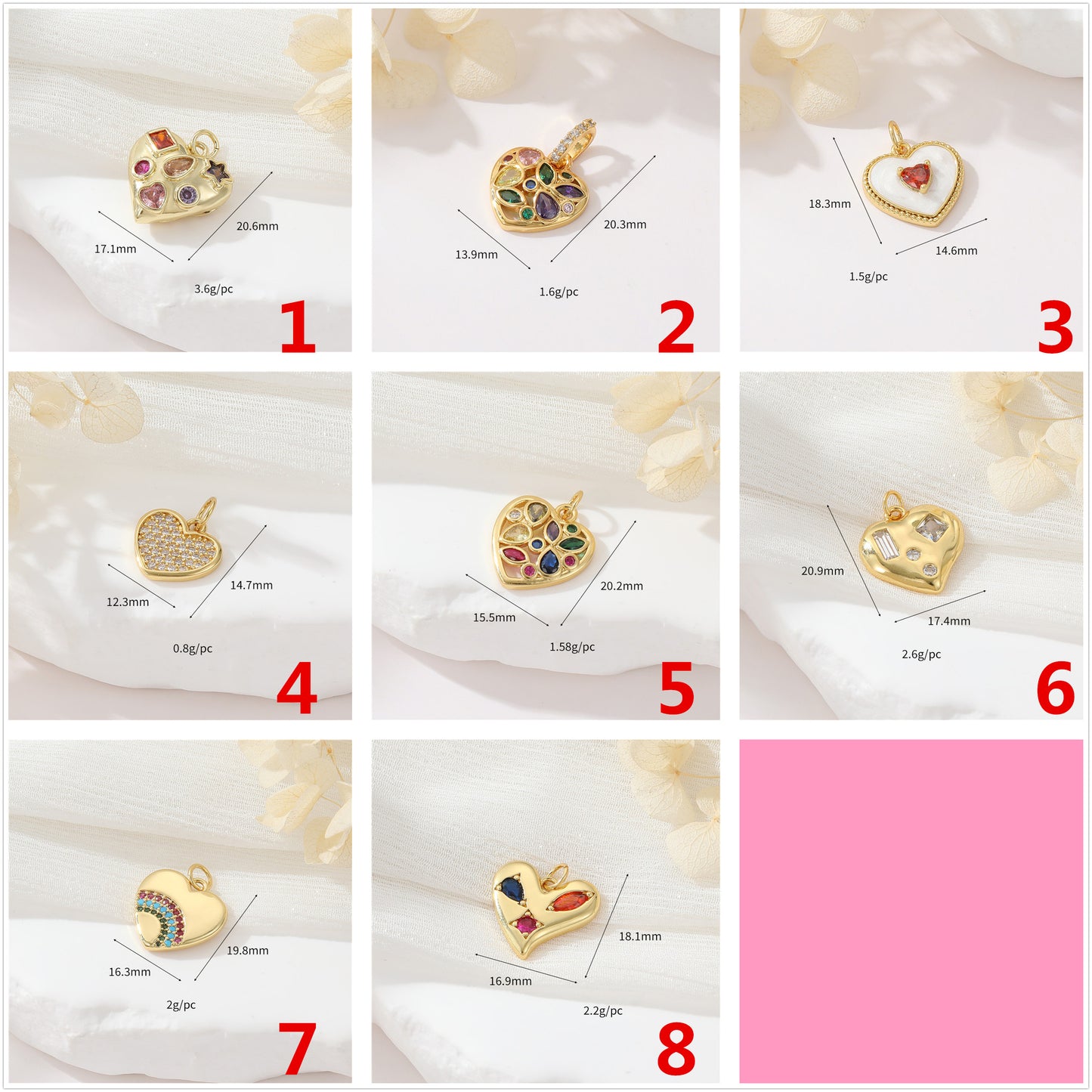 Pendentif à breloque 2 cœurs orné de strass 14K GF